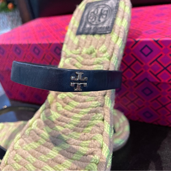 Tory Burch Green Striped Espadrille Sandals - Picture 2 of 7